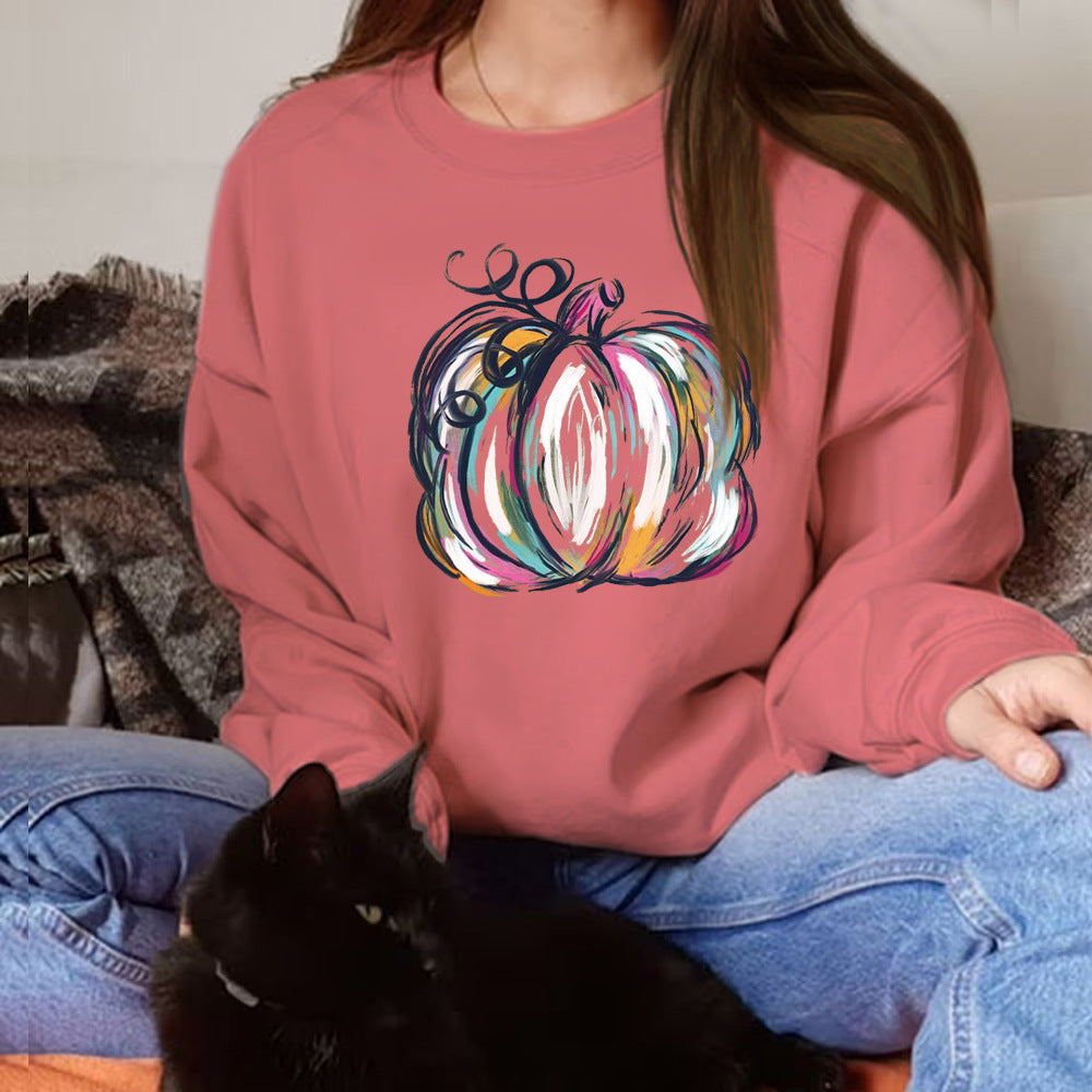 Halloween Pumpkin Print Casual Long Sleeve Hoodie