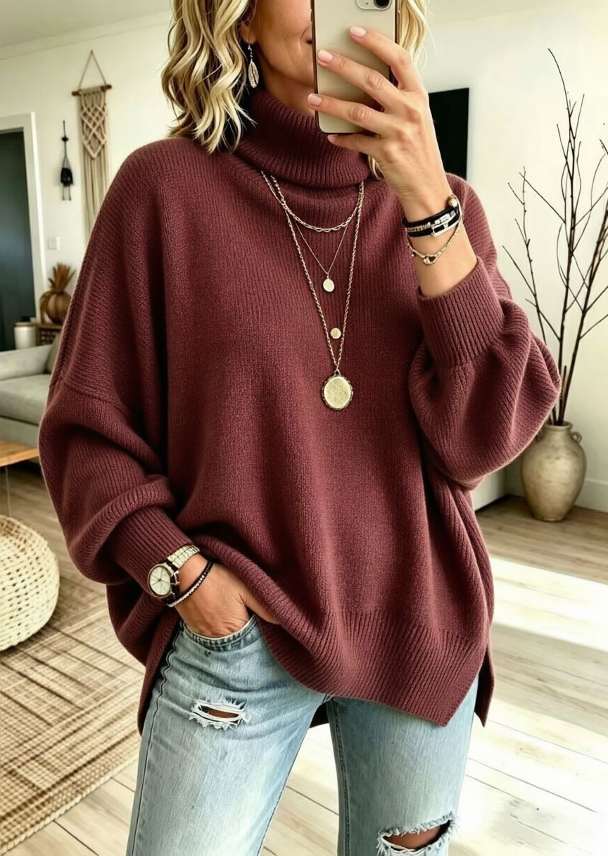 Womens Turtleneck Knitted Long-sleeve Sweater