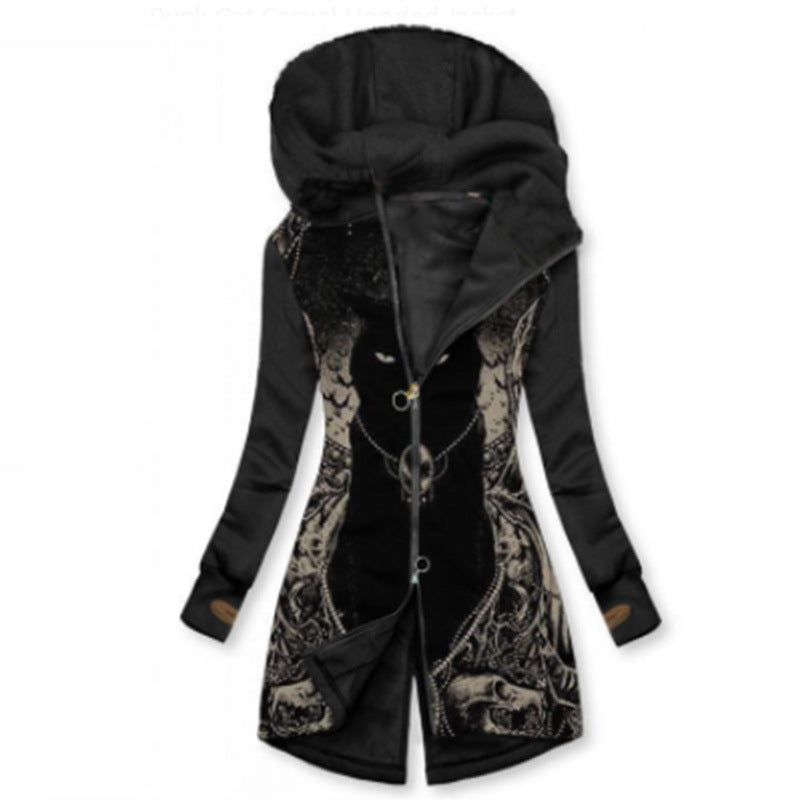 Women's Printed Casual Long Sleeve Hooded Jacket
