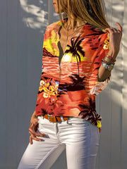 Chic Floral Long-Sleeve Casual Women's Blouse