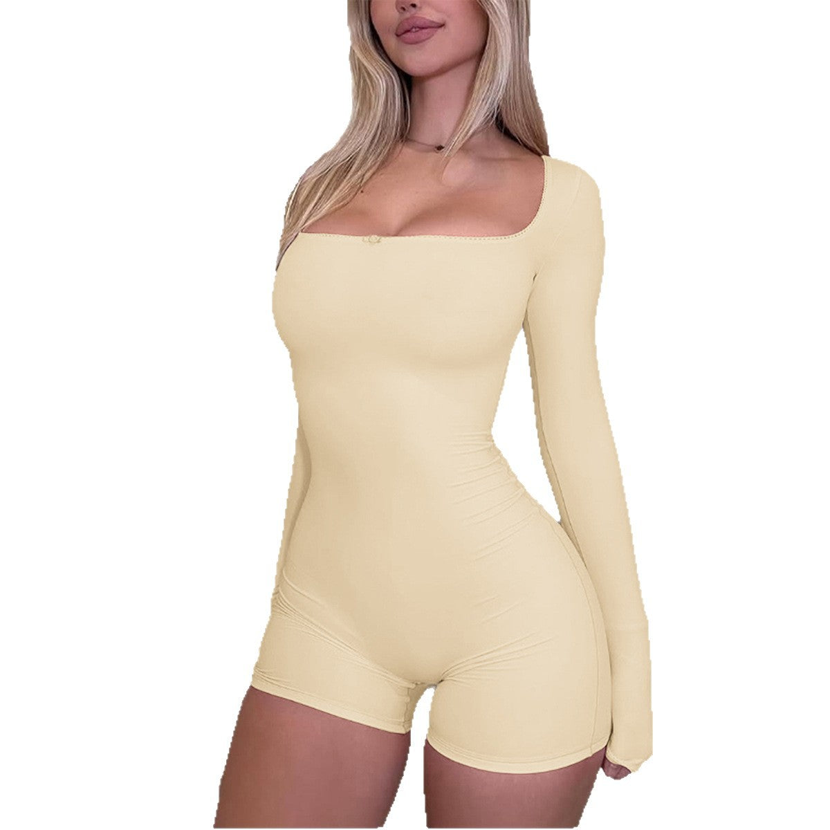 Womens Solid-Color Athletic Long-Sleeve Jumpsuit