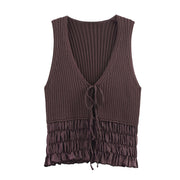 Summer Women's European and American Style Fashionable Simple Ruffled Knitted Top