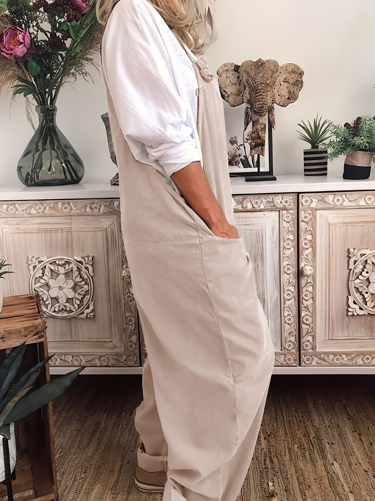 Plus Size Casual Pocket Lace-Up Jumpsuit