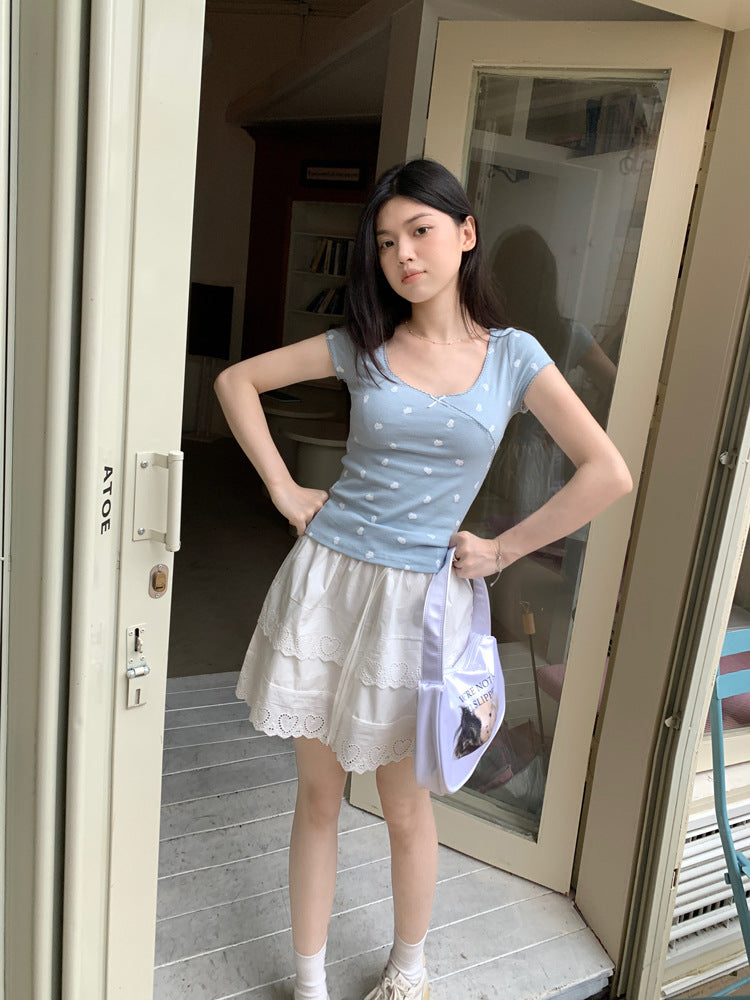 Floral Bow Short-Sleeve Scoop Neck Tee