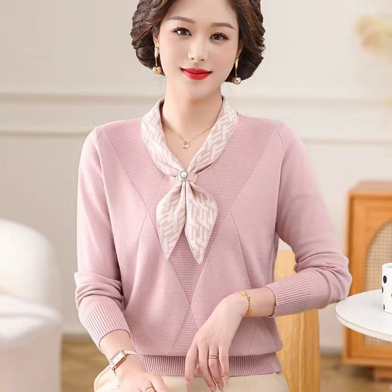 Mid-age Thickened Pullover Knit Sweater