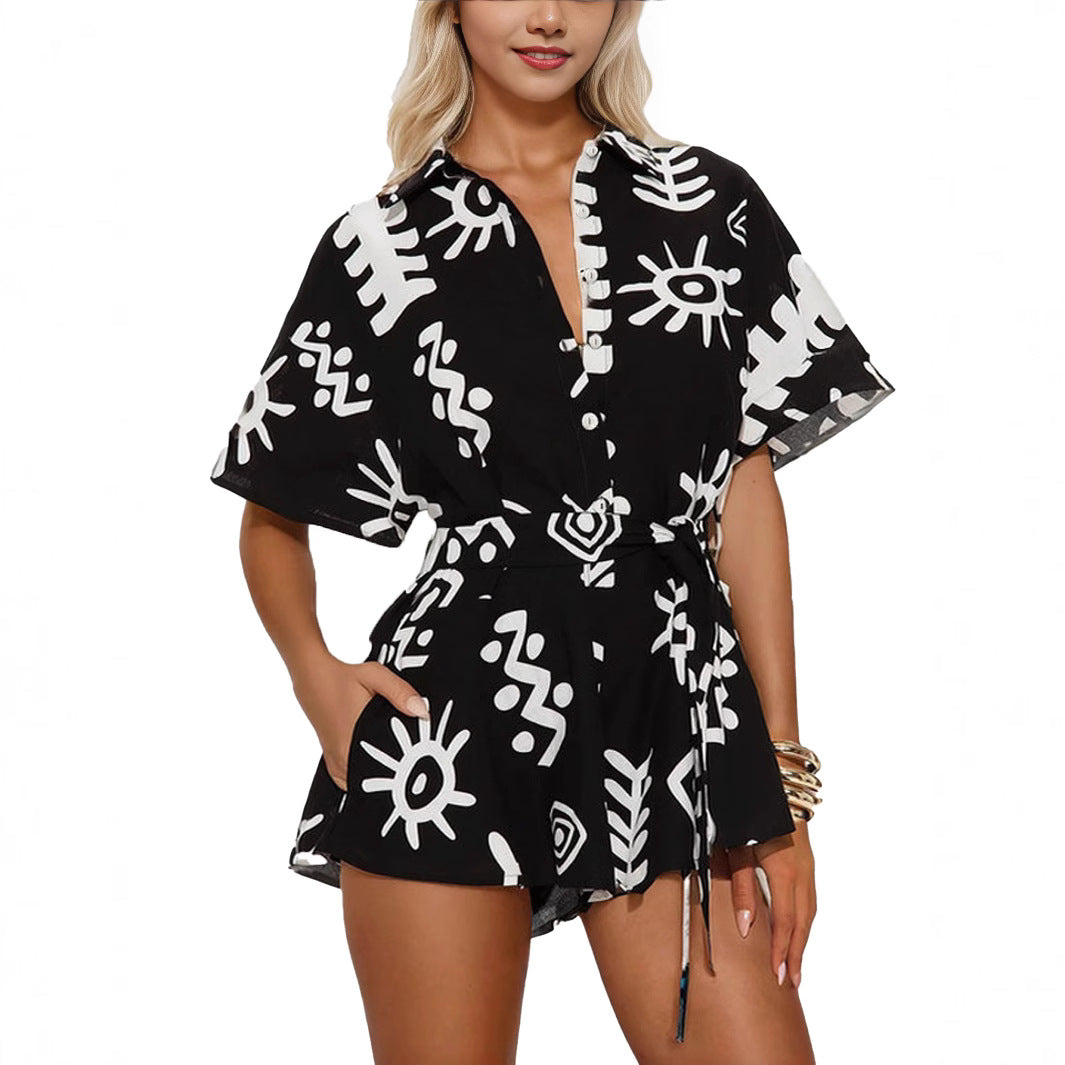 Women's Casual Printed Sleeveless Loose Jumpsuit