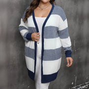 Color Blocking Patchwork Striped Knitted Cardigan for Women