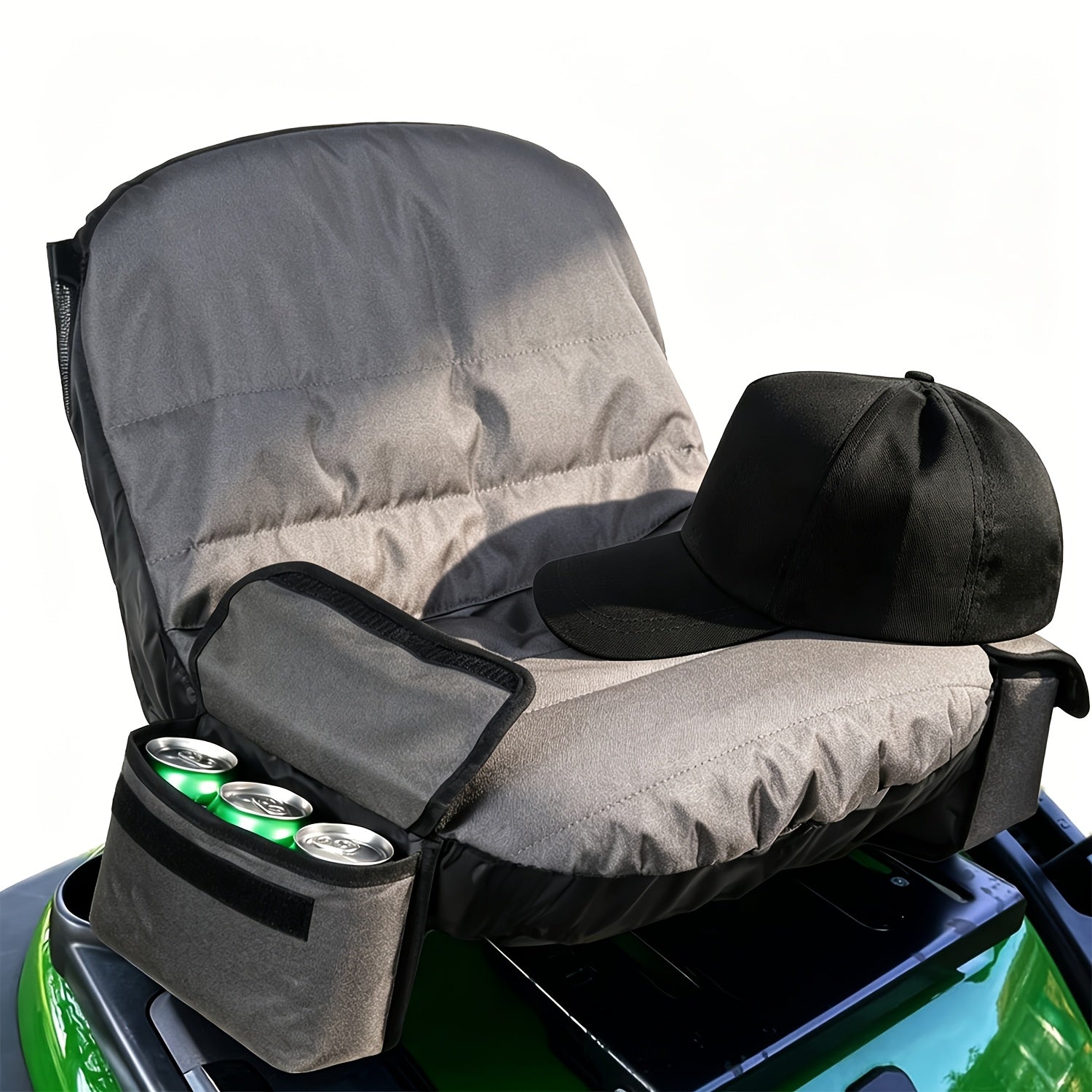Heat‑Resistant Riding Lawn Mower Seat Cover – 600D Oxford Cushion with Black Sun Hat, Fits Most Tractors and Mowers