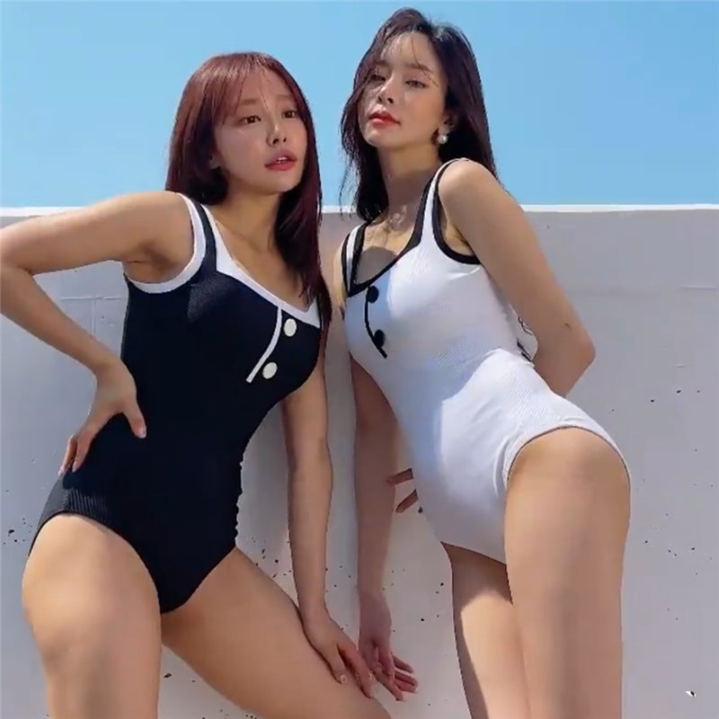 Slimming Color-Block One-Piece Bikini
