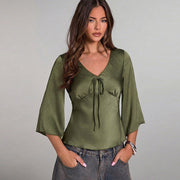 New Slim-fit Womens V-neck Pullover Shirt