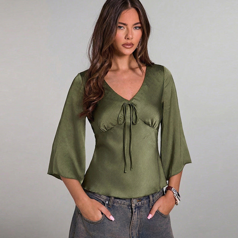 New Slim-fit Womens V-neck Pullover Shirt