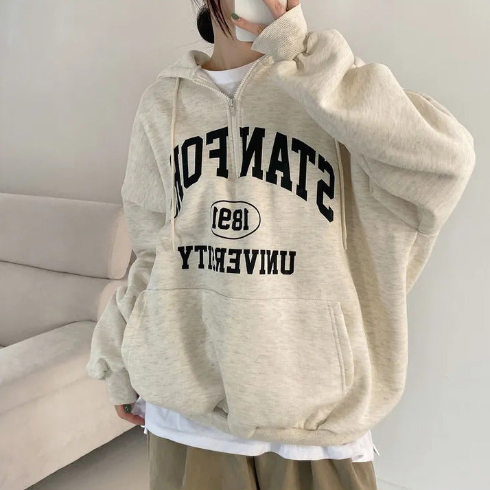 Women's Letter Print Full-Zip Fleece Hoodie