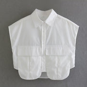 Loose Fit Pocket Cardigan Polo Top – Sleeveless, Irregular Stitch