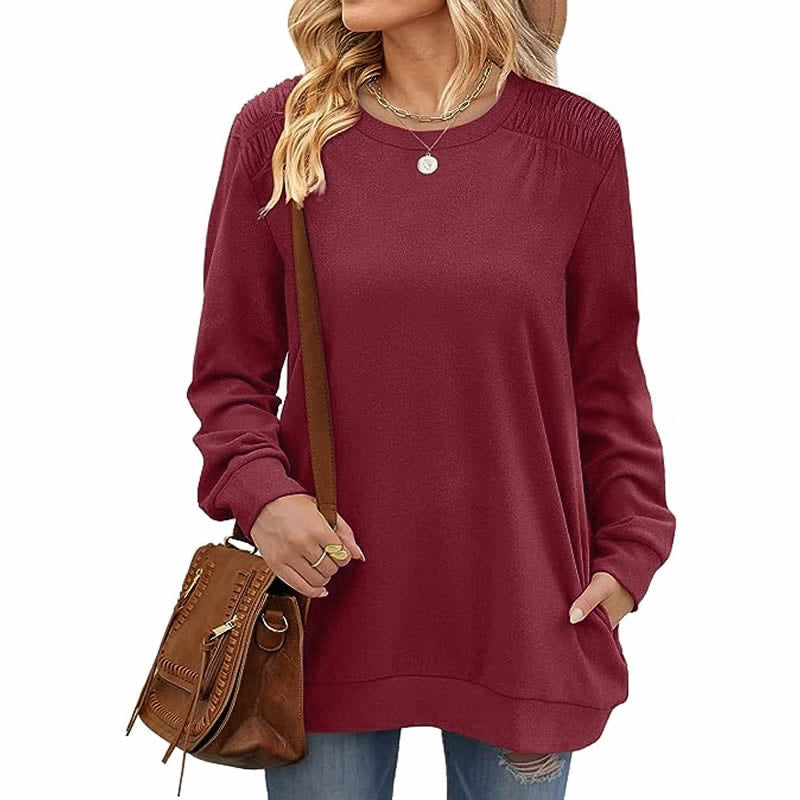 Women's Casual Long Sleeve Pocket Pullover Sweatshirt