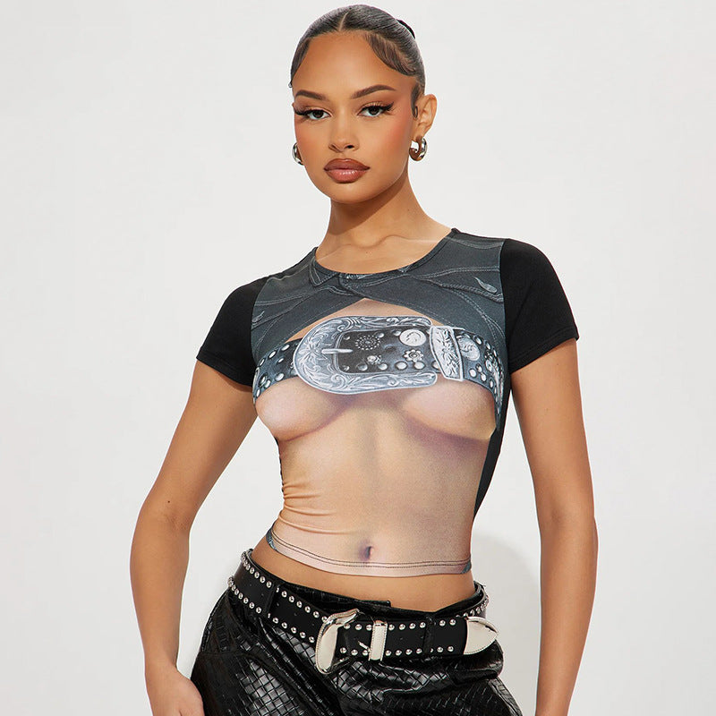 Chic Floral Print Slim Fit Crop Top