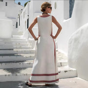 Womens Textured Printed Striped Loose-fit Sleeveless Maxi Dress