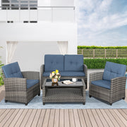 [Outdoor Rattan Set] 4pcs Outdoor Rattan Patio Furniture Set With Foam Cushions & Coffee Table - Wicker Sofa Suitable For Porch, Deck, Backyard, Small Space Conversation Set With Cushioned Seating, Rattan For Balcony Or