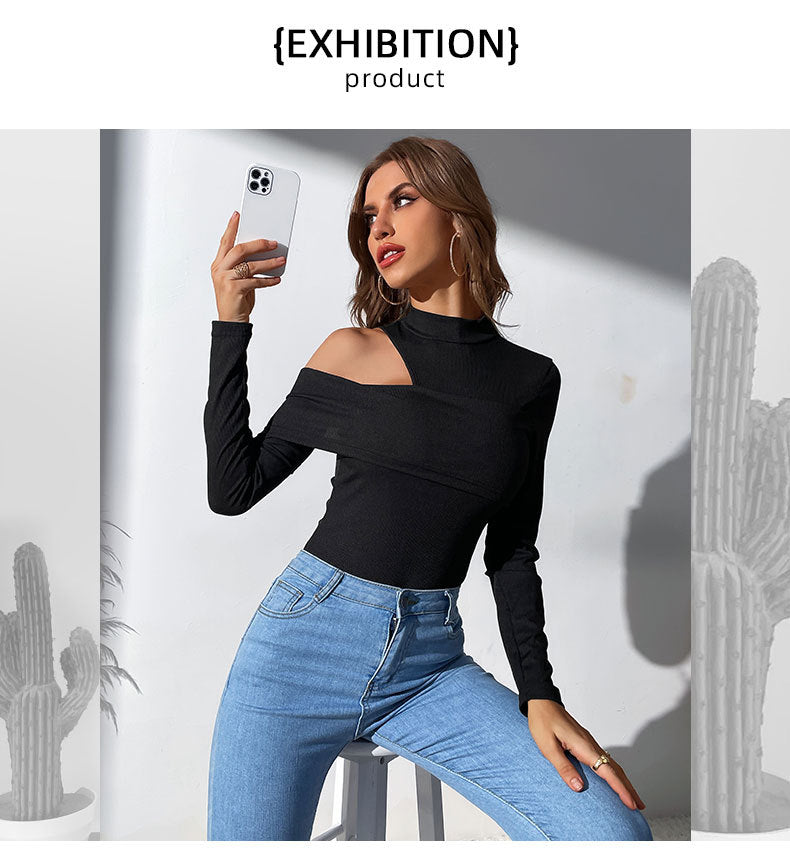 Chic Off-Shoulder Long-Sleeve Solid Jumpsuit