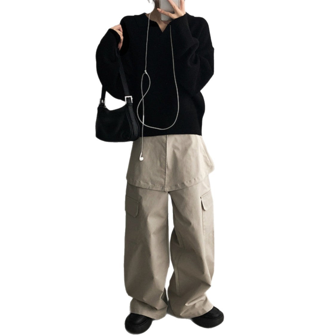 Winter Lapel Pullover Knitting Korean Style Sweater Thick Solid Color and V-neck Sweater