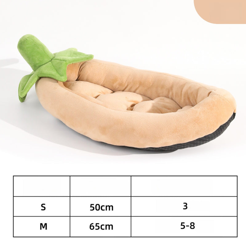 Cute Eggplant-shaped Pet Bed For Cats & Small Dogs - Removable Washable Cover, Soft Cottage Style Bedding With Eggplant & Leaf Design (no Assembly) - Cozy Bed For Teddy Bichon Frise Pomeranian