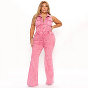 Women's Backless Denim Workwear Jumpsuit with Pockets