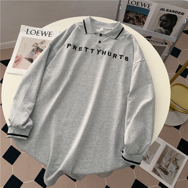 Chic Letter Embroidered Polo Sweatshirt for Women