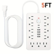 17-in-1 Wall-Mount Surge Protector Power Strip with USB Ports and Extension Cord