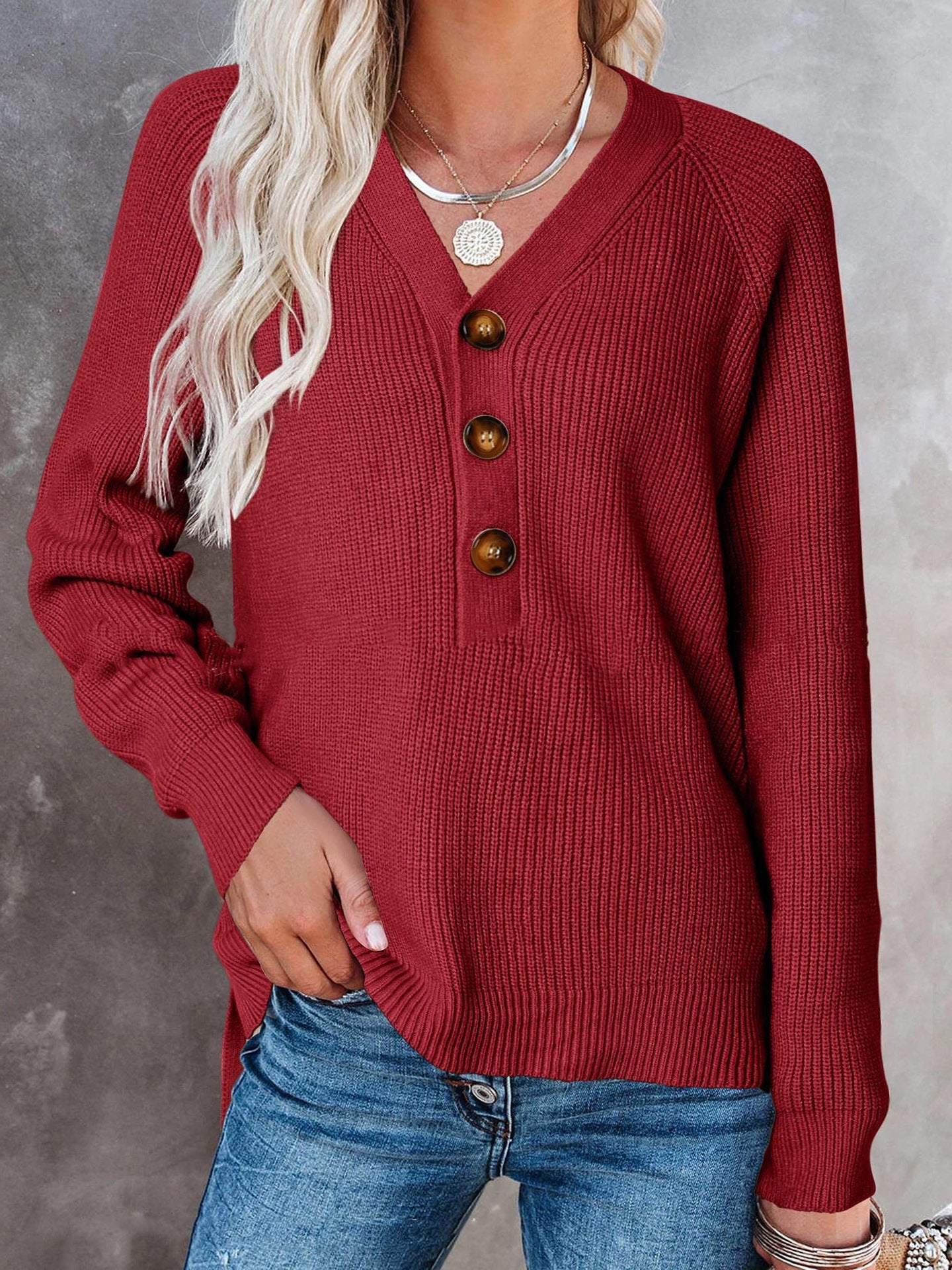 Women's V-Neck Button Knit Sweater