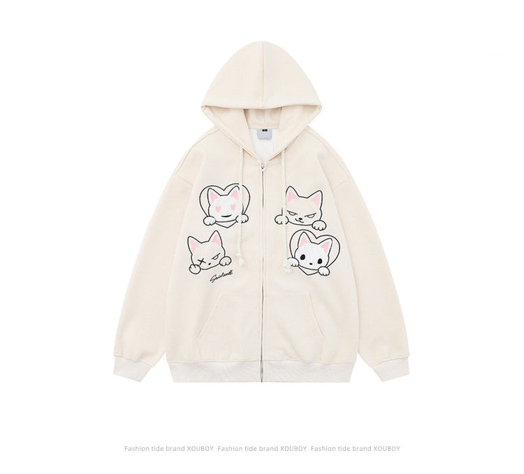 Cute Cartoon Cat Embroidered Cardigan Sweater