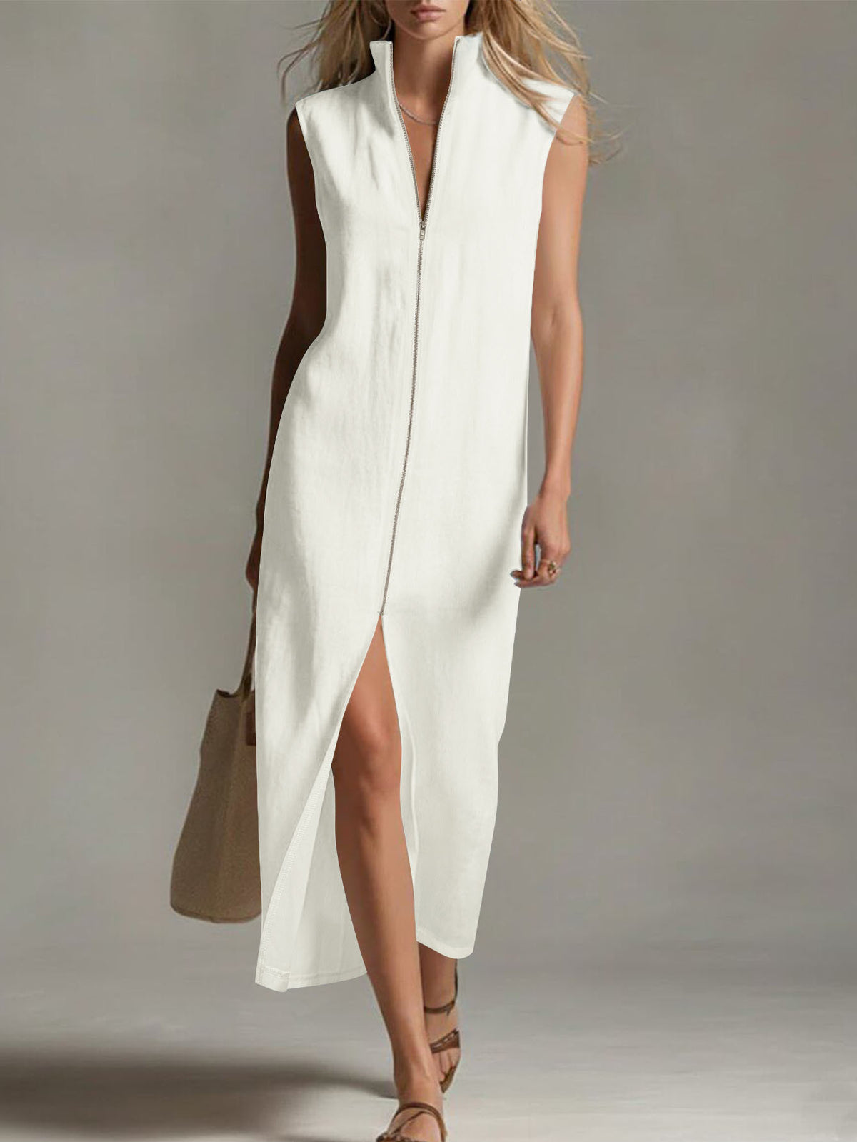 2026 Summer New Arrival Dress Zipper Stand Collar Split Tank Dress…