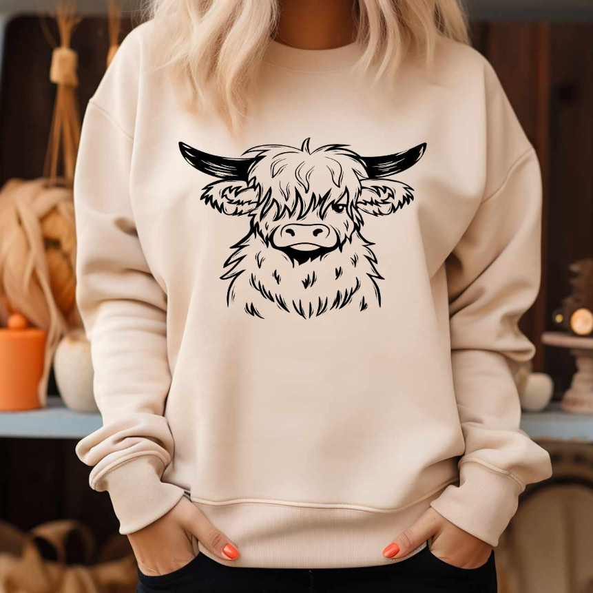 Chic Cow Print Crew Neck Sweatshirt for Casual Street Style