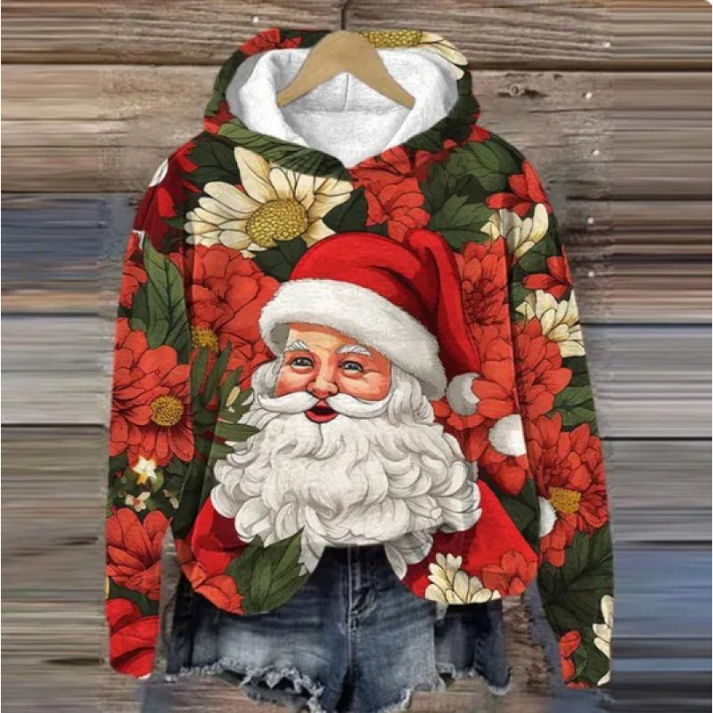 Festive Christmas Holiday Casual Printed Hoodie Sweater