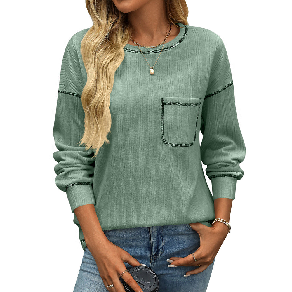 Striped Brushed Pocket Tee for Women