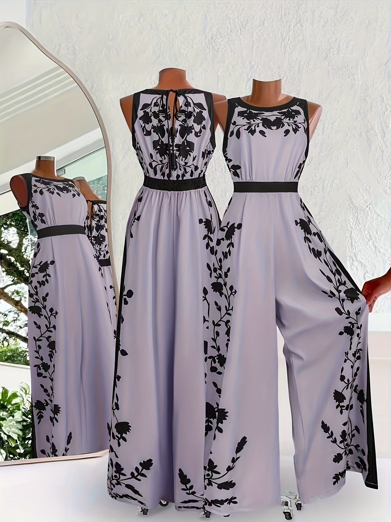 Elegant Sleeveless Printed Open-Back Casual Jumpsuit