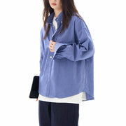 American Retro Blue Plaid Shirt Long Sleeve Women