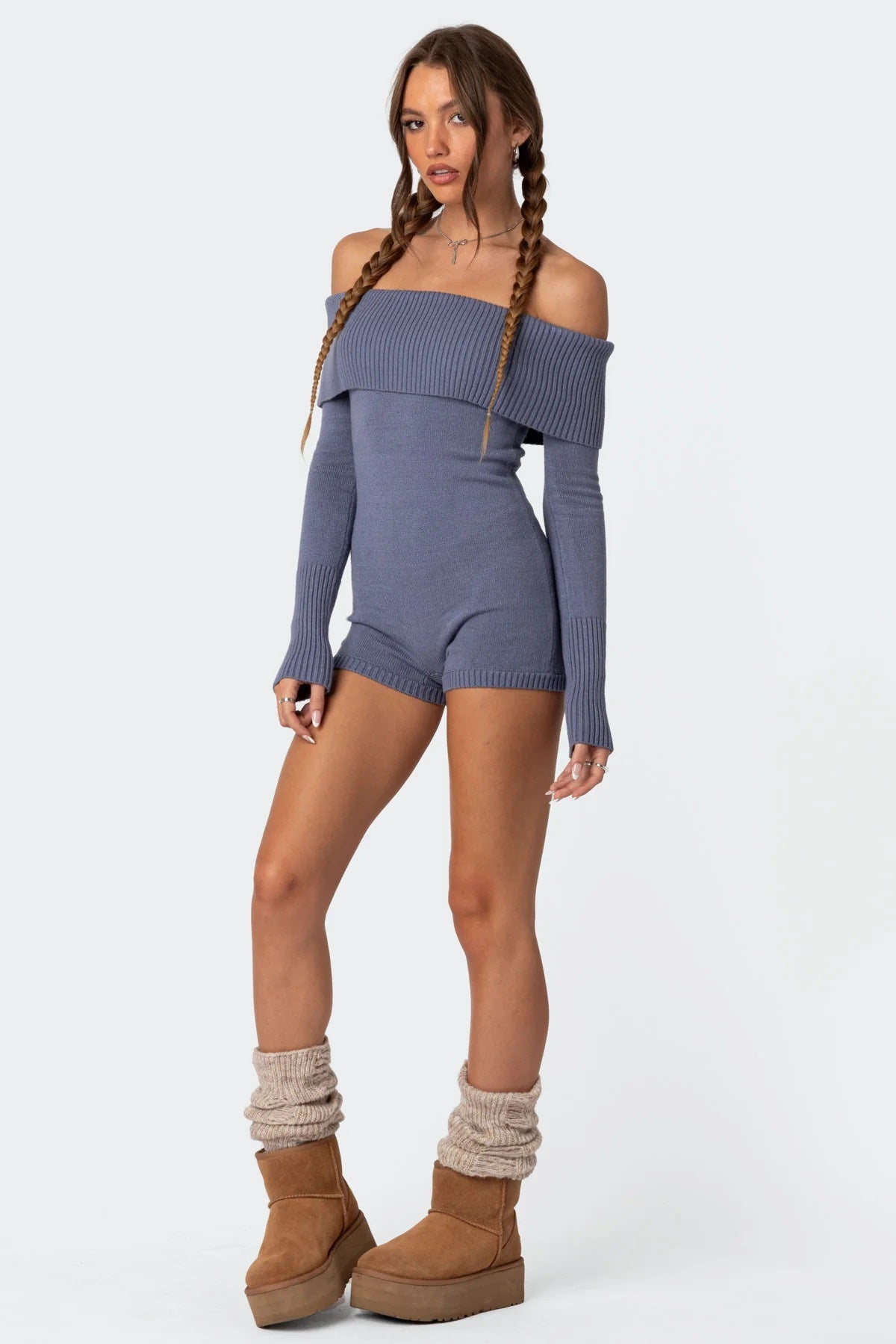 Off-the-Shoulder Slim Fit Long Sleeve Jumpsuit
