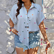 Womens Fashion Plus-size Striped Print Short-sleeve Top