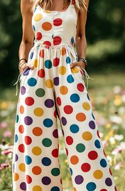 Women's American Retro Print Strappy Wide-Leg Jumpsuit