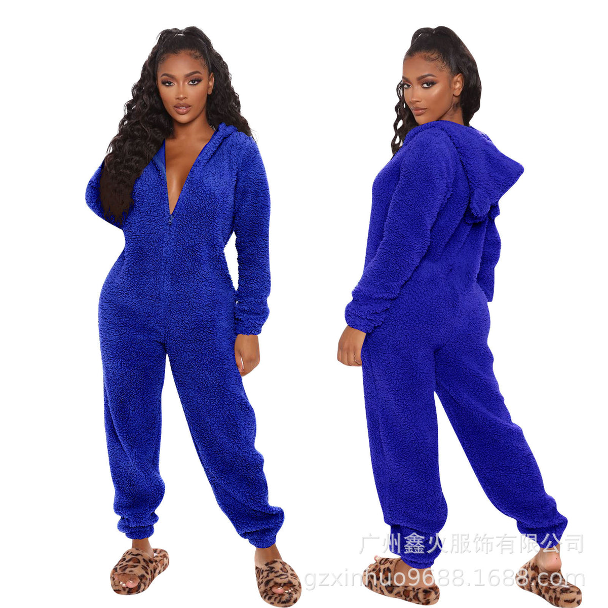 Cozy Plush Hooded Long Sleeve Jumpsuit Pajamas