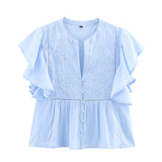 European And American Laminated Decoration Lapel Short Sleeve Casual Shirt