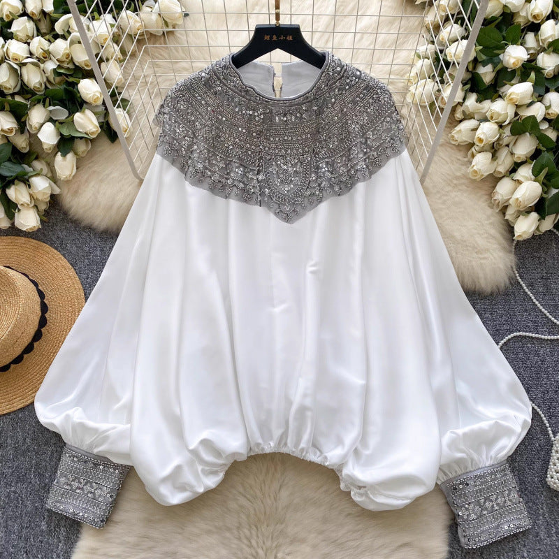 Chic French Beaded Casual Blouse for Women