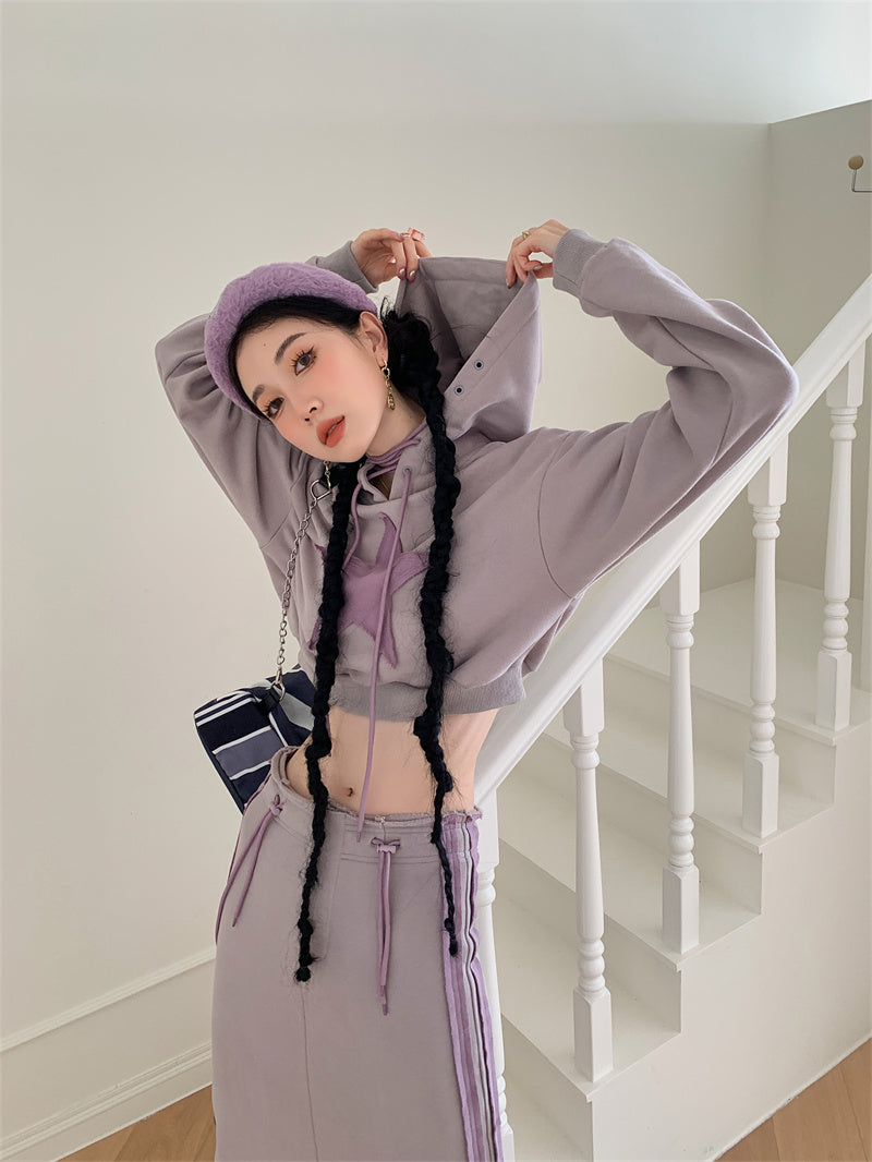 Retro Star Hooded Crop Sweater