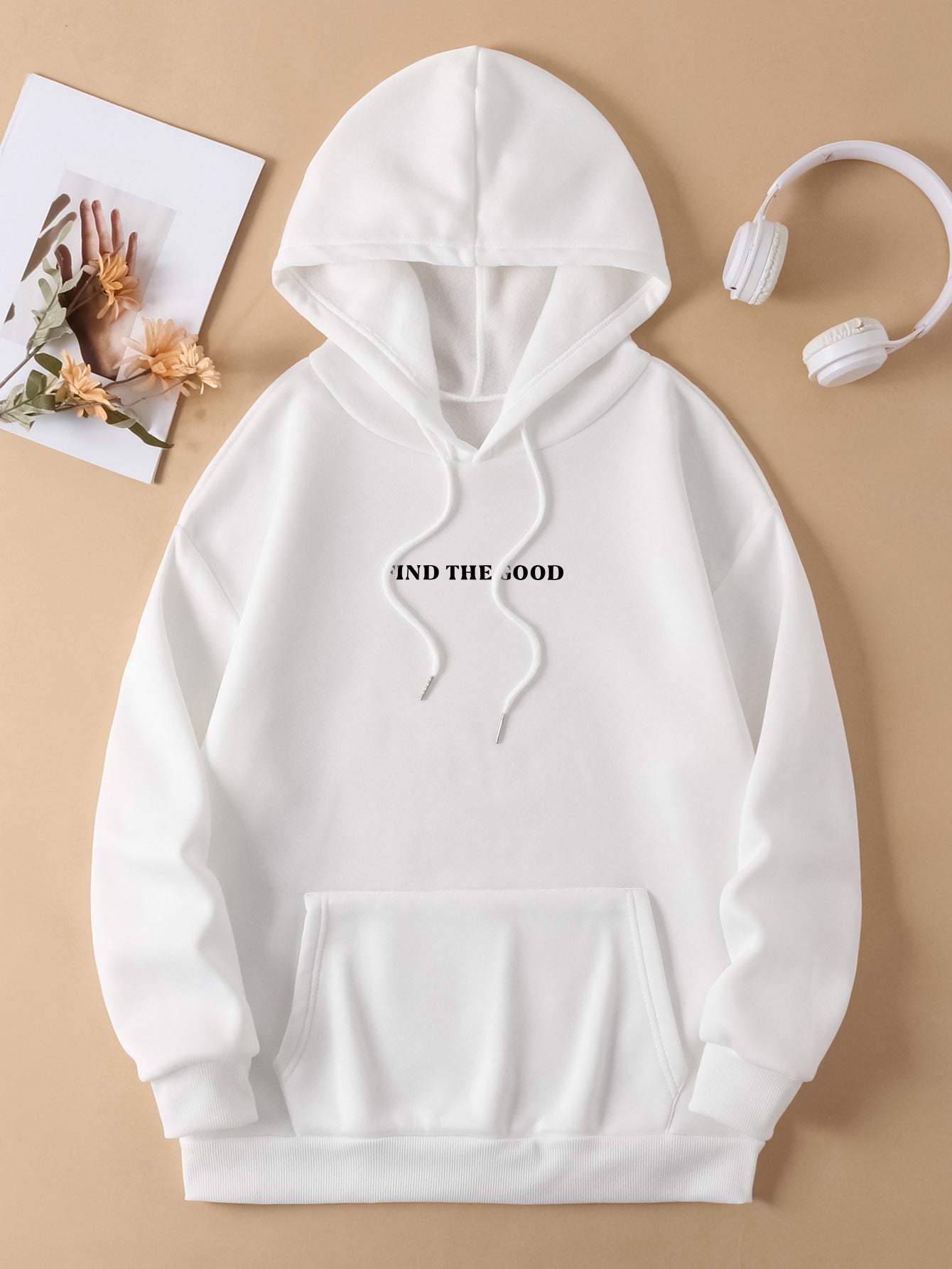 Cozy Brushed Letter Print Pullover Hoodie for Women