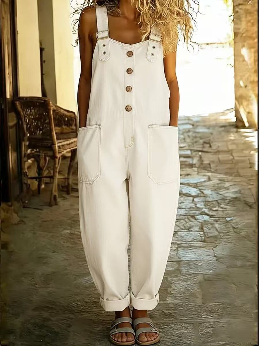 Chic Vintage Denim Suspender Jumpsuit for Women