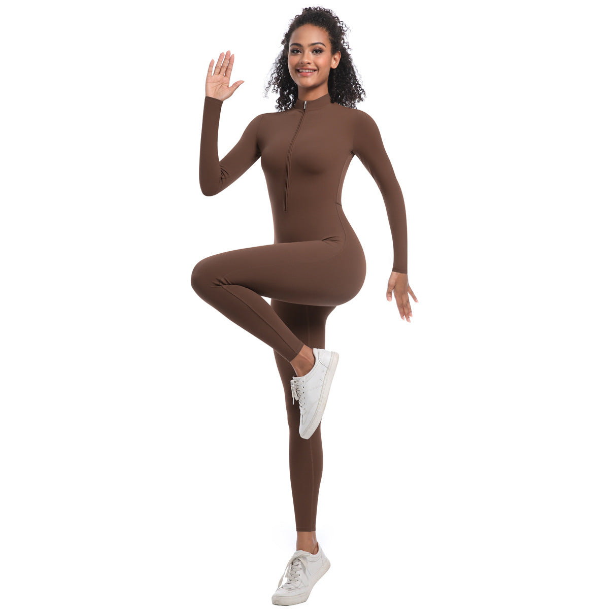 Women's Half-Zip Form-Fitting Workout Jumpsuit