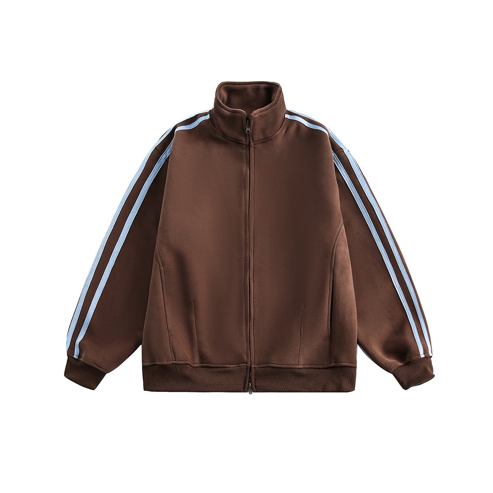 Retro Three-Bar Sports Cardigan Sweater