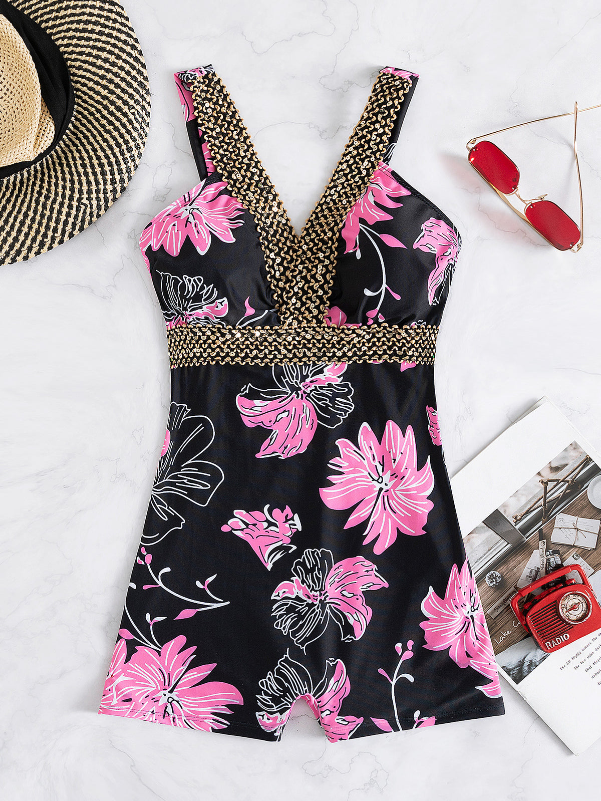 Sexy Deep V-Neck High-Cut Backless One-Piece Swimsuit
