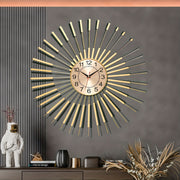 Elegant Golden 3D Metallic Wall Clock, 24 InchModern Silent Wall Clock, Silent Non-Ticking Mechanism, Mid-Century Modern Art Deco Design, Home Decor Accessory For Living Room, Bedroom, Office
