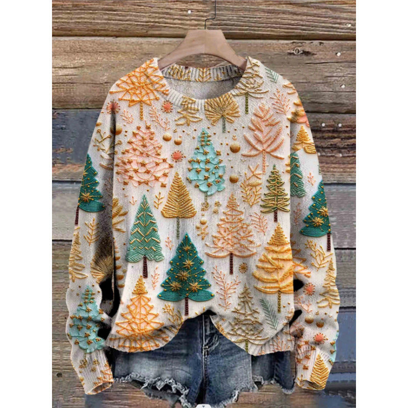 Women's Abstract Print Drop-Shoulder Casual Pullover Sweater
