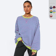Chic Striped Bishop Sleeve Sweater for Women
